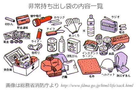 避難時に備え、非常持ち出し袋を用意しておくと便利です。