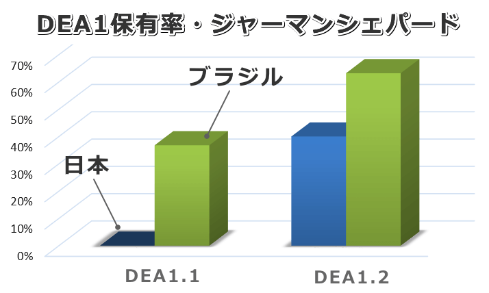 シェパードのDEA1保有率～日本とブラジル・サンパウロにおける比較