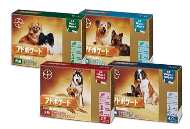 アドボケート犬用の製品パッケージ一覧