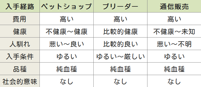 犬を高額で購入するときのルートと特徴一覧表