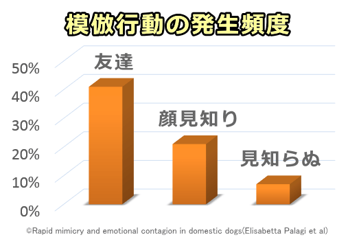 犬同士のプレイセッション中に見られる模倣行動の頻度と親密度の相関図