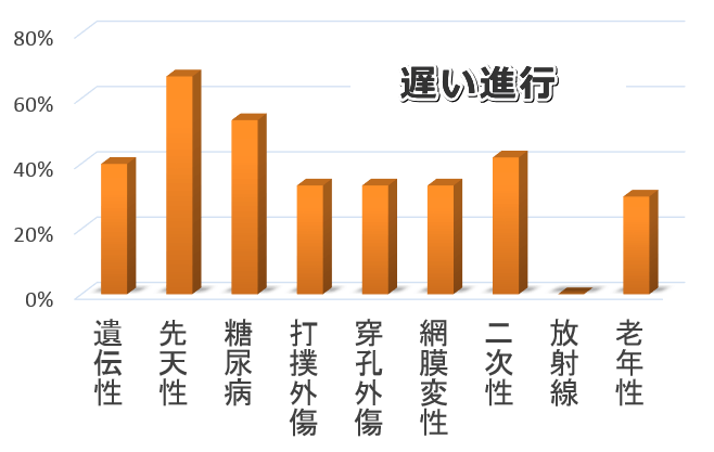 犬の白内障の病因と「遅い進行」の割合