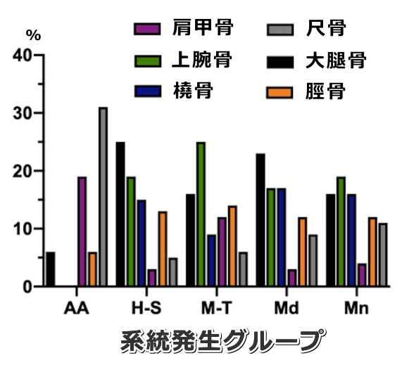 犬の系統分岐群をベースにしてみた四肢骨肉腫の発症好発部位