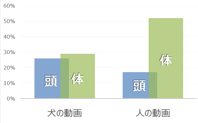 犬が人間や他の犬の動画を見ている時の注視場所とその比率