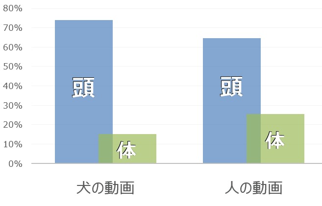 人間が他人や犬の動画を見ている時の注視場所とその比率