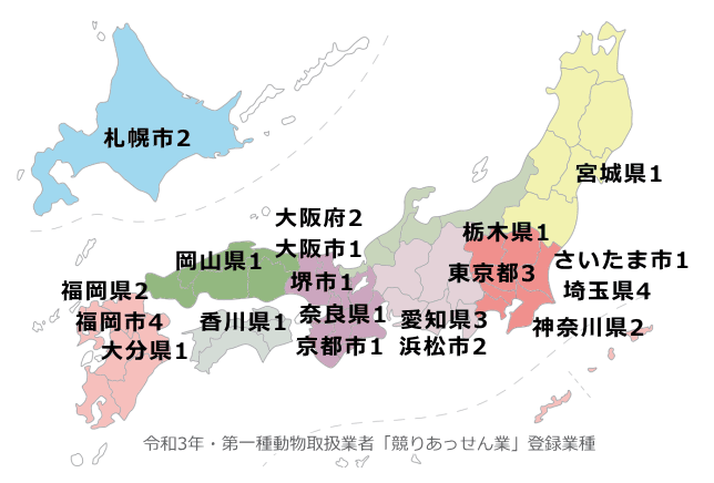 日本国内にある犬猫のオークション業者マップ