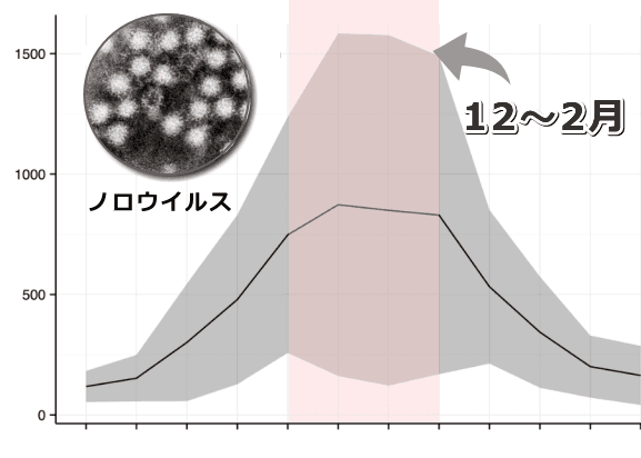 北半球の国々では冬季にノロウイルスの流行が来る
