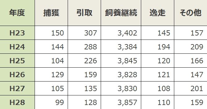 咬傷犬の命運・一覧表