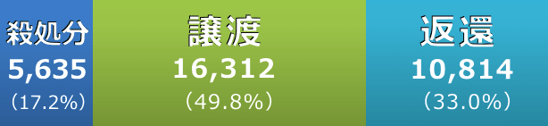 2019年度(令和元年度)における引き取り犬の運命内訳