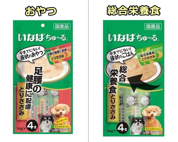 いなばの「ちゅ～る」にはおやつと総合栄養食がある